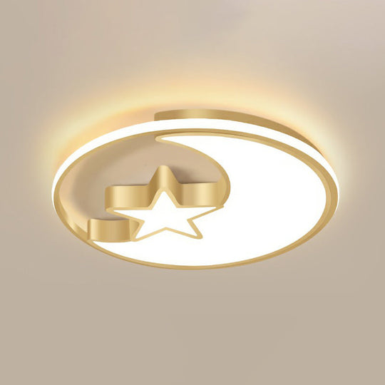 Simplicity Golden Ceiling Lamp With Metal Moon And Star Design - Perfect For Children’s Bedroom