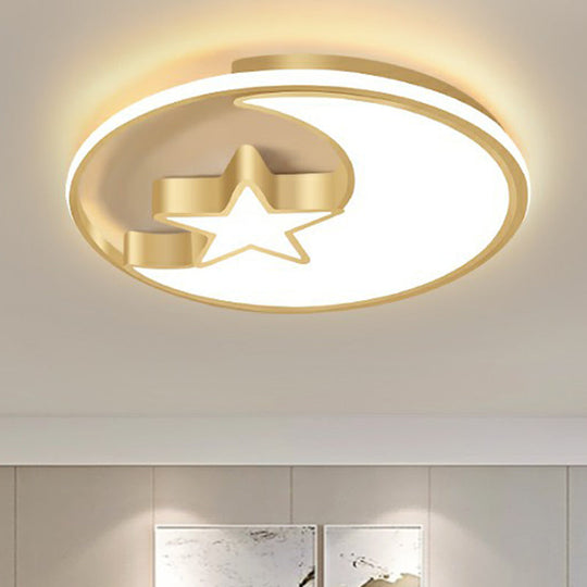 Simplicity Golden Ceiling Lamp With Metal Moon And Star Design - Perfect For Children’s Bedroom