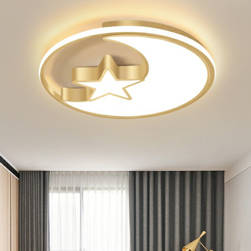 Simplicity Golden Ceiling Lamp With Metal Moon And Star Design - Perfect For Childrens Bedroom