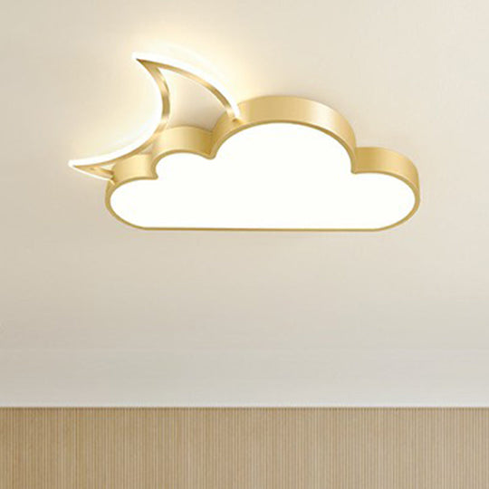 Children’s Metal Moon And Cloud Led Ceiling Fixture For Bedroom - Flush Mount Light