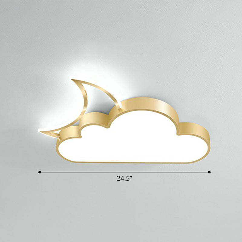 Childrens Metal Moon And Cloud Led Ceiling Fixture For Bedroom - Flush Mount Light Gold / 24.5 White