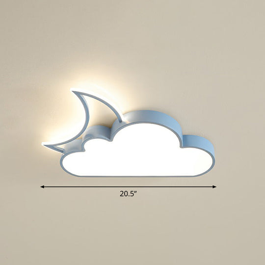 Childrens Metal Moon And Cloud Led Ceiling Fixture For Bedroom - Flush Mount Light Blue / 20.5 Warm