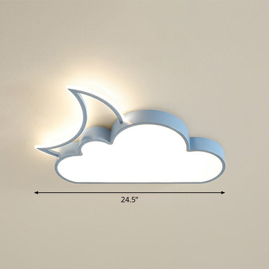 Children’s Metal Moon And Cloud Led Ceiling Fixture For Bedroom - Flush Mount Light Blue /