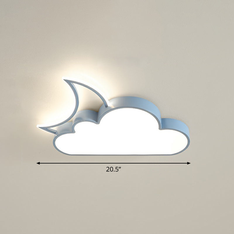 Childrens Metal Moon And Cloud Led Ceiling Fixture For Bedroom - Flush Mount Light Blue / 20.5