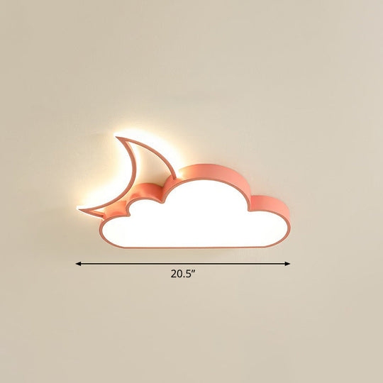 Childrens Metal Moon And Cloud Led Ceiling Fixture For Bedroom - Flush Mount Light Pink / 20.5 Warm