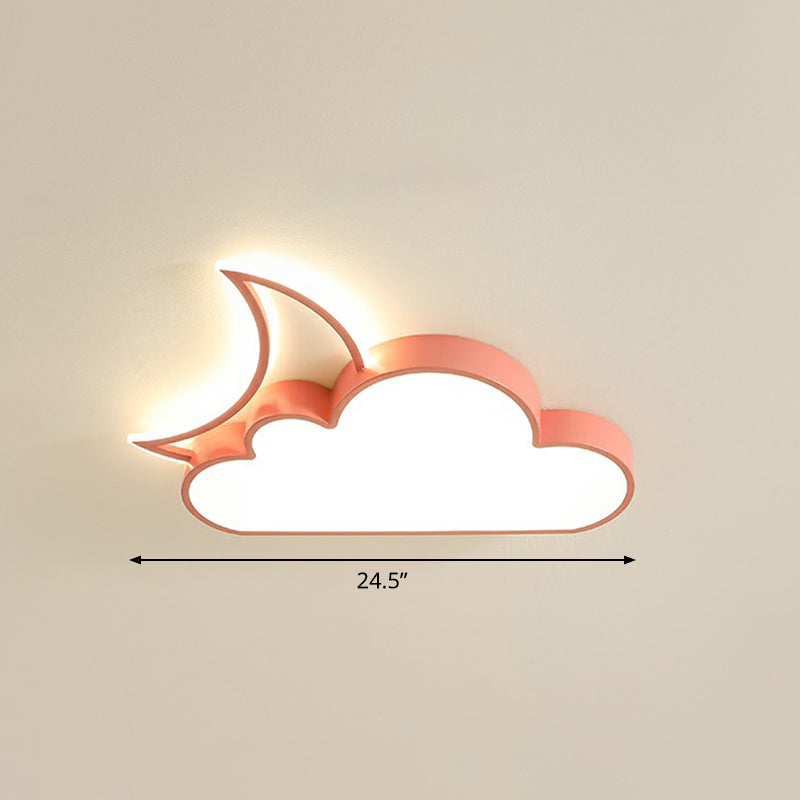 Children’s Metal Moon And Cloud Led Ceiling Fixture For Bedroom - Flush Mount Light Pink /