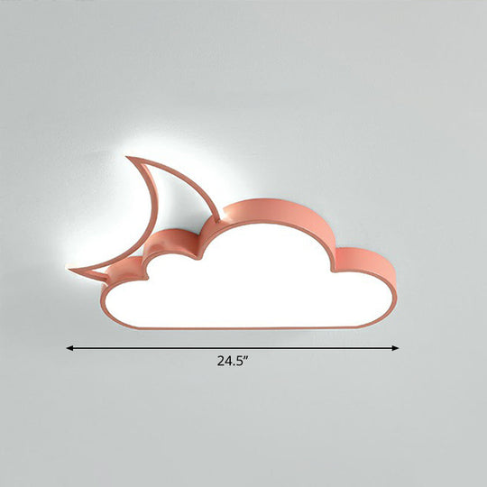 Children’s Metal Moon And Cloud Led Ceiling Fixture For Bedroom - Flush Mount Light Pink /