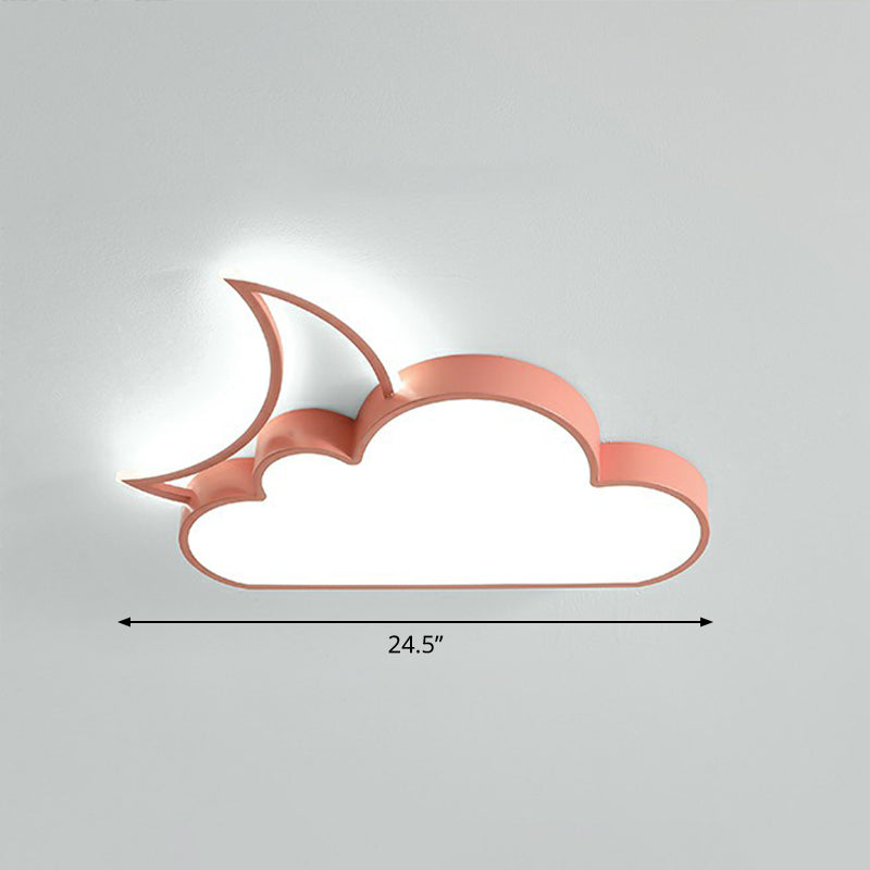 Childrens Metal Moon And Cloud Led Ceiling Fixture For Bedroom - Flush Mount Light Pink / 24.5 White