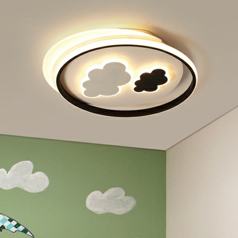Kids’ Led Ceiling Light Fixture: Cloud Acrylic Bedroom Lamp In Black