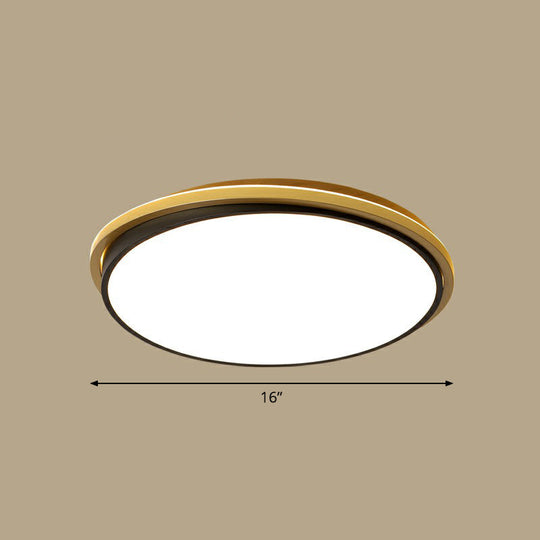 Minimalist Gold And Black Acrylic Round Led Flush Light For Bedroom Ceiling / 16’ Remote Control