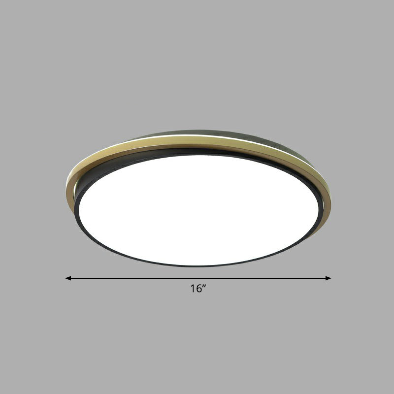 Minimalist Gold And Black Acrylic Round Led Flush Light For Bedroom Ceiling / 16 White