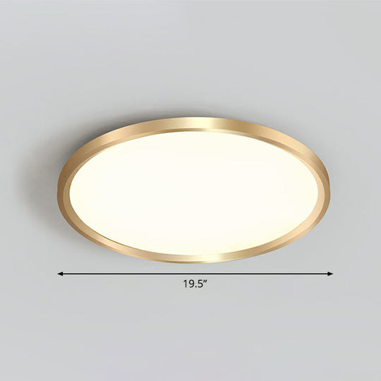 Gold Circle Bedroom Ceiling Flush Mount Led Light With Acrylic Simplicity / 19.5 Remote Control
