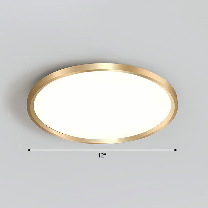 Gold Circle Bedroom Ceiling Flush Mount Led Light With Acrylic Simplicity / 12 White