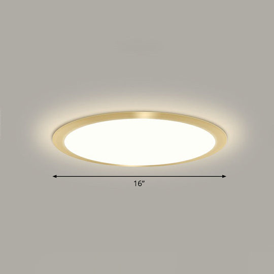 Minimalist Flat Led Flush Mount Ceiling Light For Bedroom - Acrylic Fixture Gold / 16’ Remote