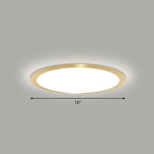 Minimalist Flat Led Flush Mount Ceiling Light For Bedroom - Acrylic Fixture Gold / 16’ White