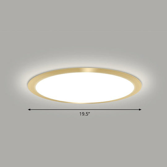 Minimalist Flat Led Flush Mount Ceiling Light For Bedroom - Acrylic Fixture Gold / 19.5’ White