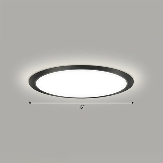 Minimalist Flat Led Flush Mount Ceiling Light For Bedroom - Acrylic Fixture Black / 16’ White