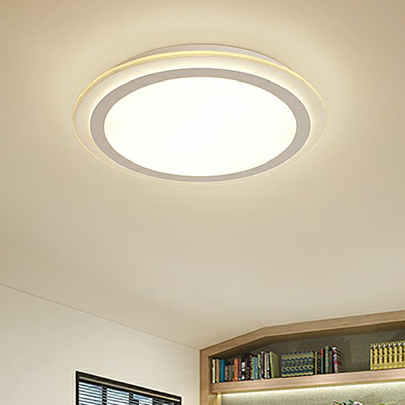 Nordic Acrylic Led Ceiling Light - White Disc Flush Mount Ideal For Office Spaces / 12.5’ Remote