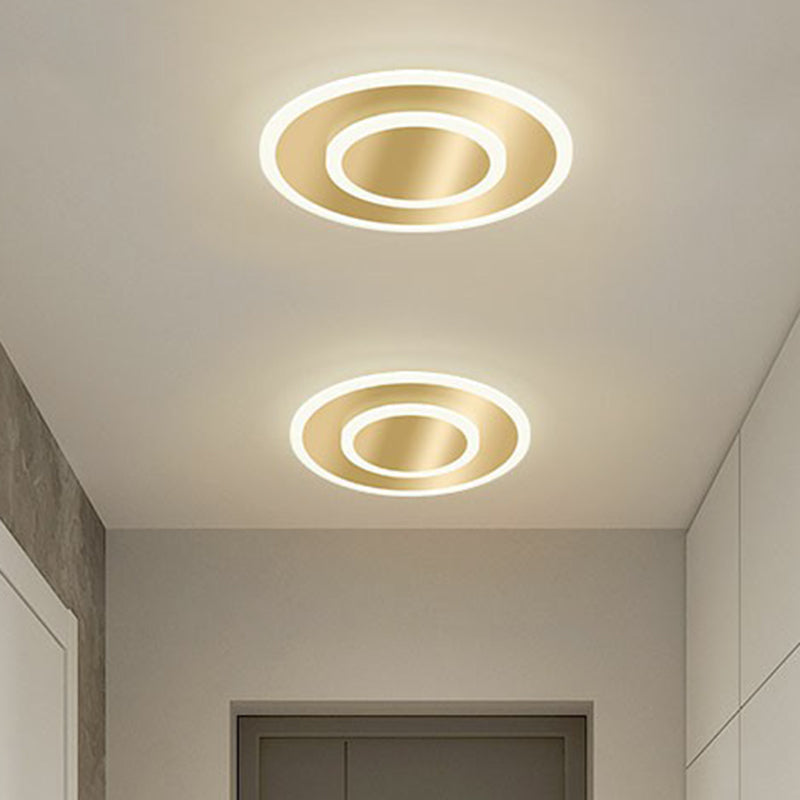 Gold Geometric Corridor Ceiling Light - Acrylic Led Flush Mount Fixture With Minimalistic Design