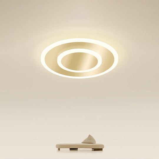 Gold Geometric Corridor Ceiling Light - Acrylic Led Flush Mount Fixture With Minimalistic Design