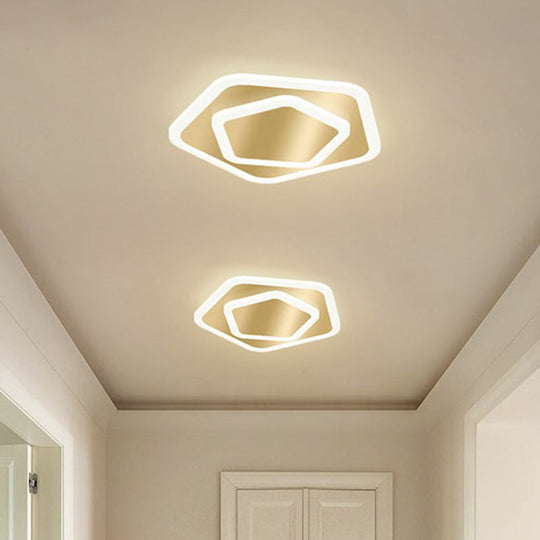 Gold Geometric Corridor Ceiling Light - Acrylic Led Flush Mount Fixture With Minimalistic Design