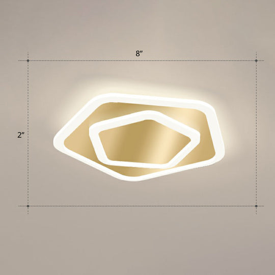 Gold Geometric Corridor Ceiling Light - Acrylic Led Flush Mount Fixture With Minimalistic Design /