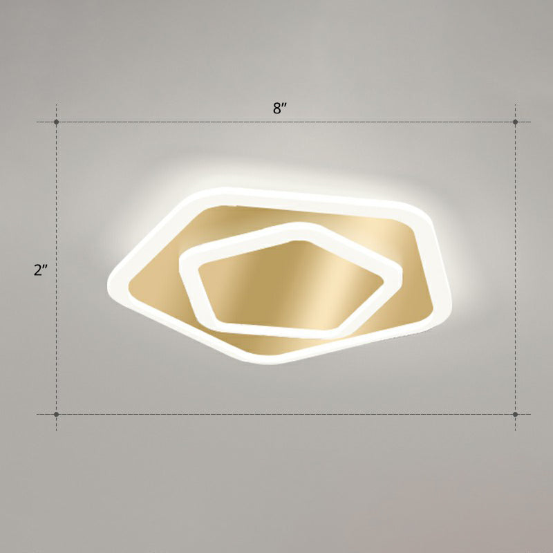 Gold Geometric Corridor Ceiling Light - Acrylic Led Flush Mount Fixture With Minimalistic Design /