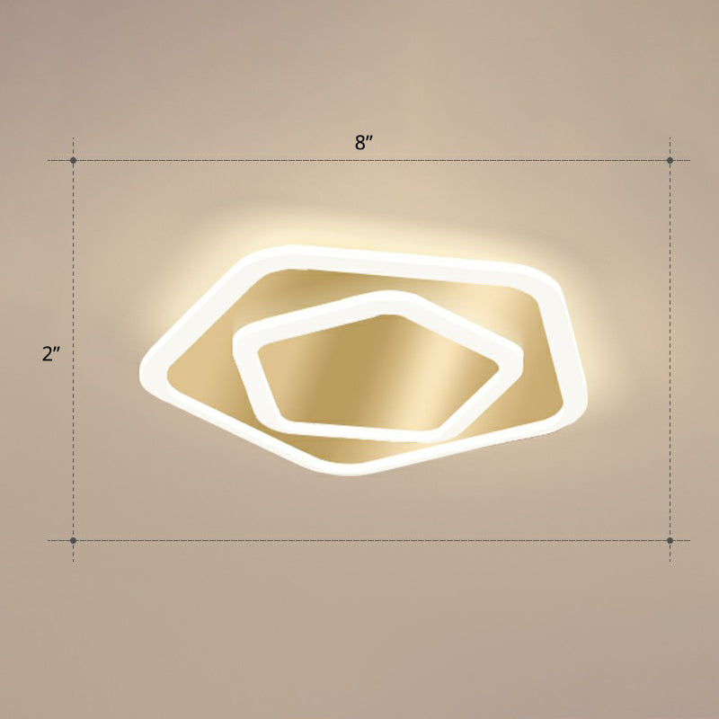 Gold Geometric Corridor Ceiling Light - Acrylic Led Flush Mount Fixture With Minimalistic Design /