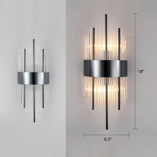 Modern Crystal Rod Wall Mounted Flute Sconce Lamp Black / 7