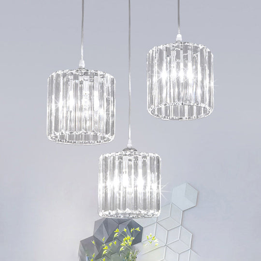Crystal Shade Pendant Cluster Light - Minimalist 3-Head Cylindrical Hanging Fixture For Dining Room