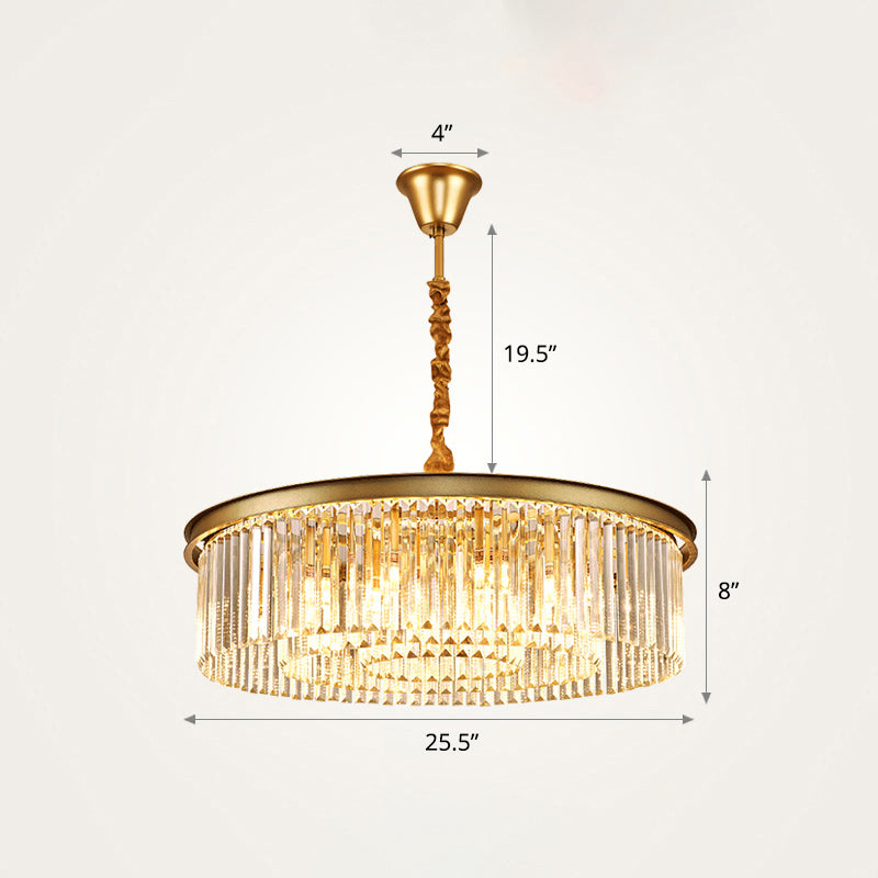 Modern Gold Finish Round Crystal Ceiling Chandelier For Living Room / 25.5