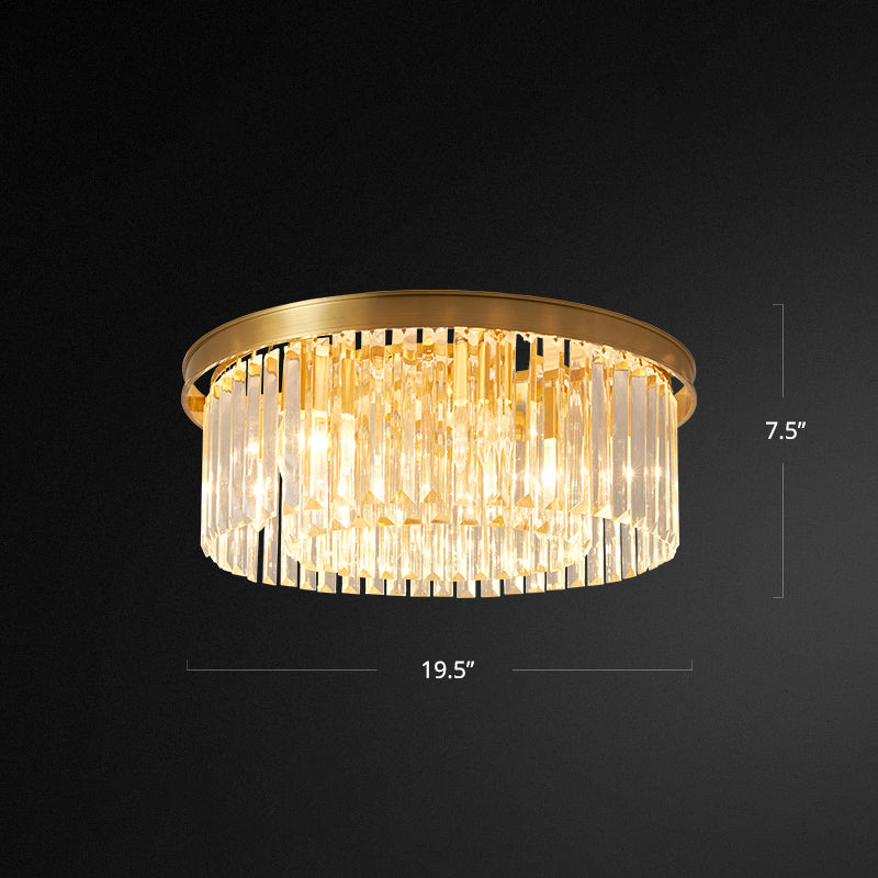 Prismatic Crystal Drum Flushmount Brass Ceiling Light For Living Room / 19.5