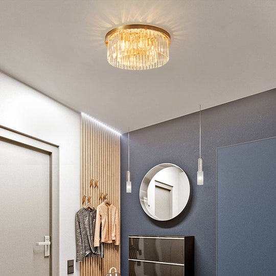 Prismatic Crystal Drum Flushmount Brass Ceiling Light For Living Room