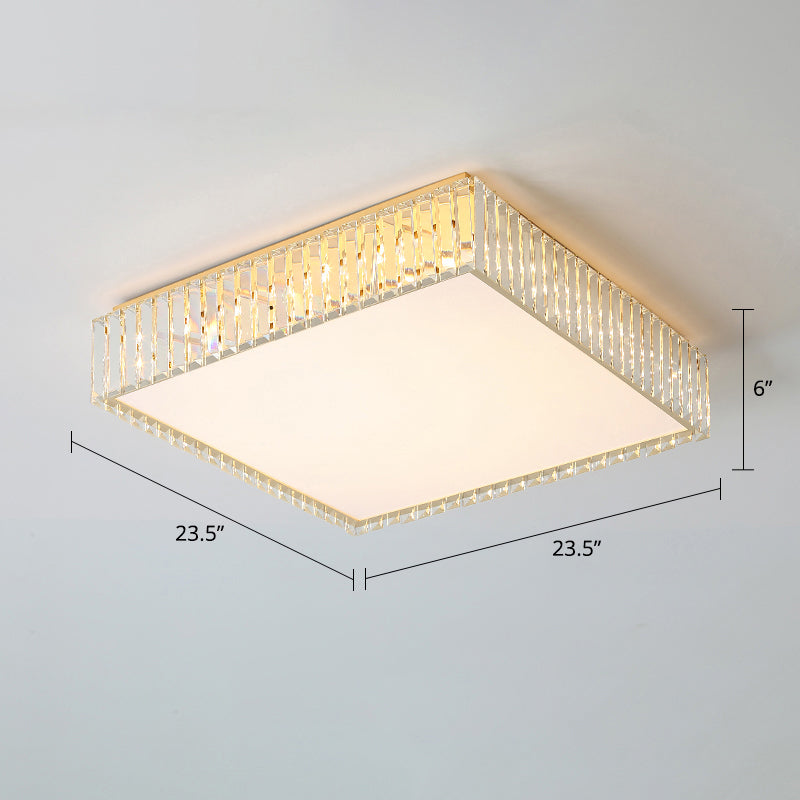 Geometric Crystal Led Flushmount Ceiling Light With Simple Champagne Style / 23.5’ Square Plate