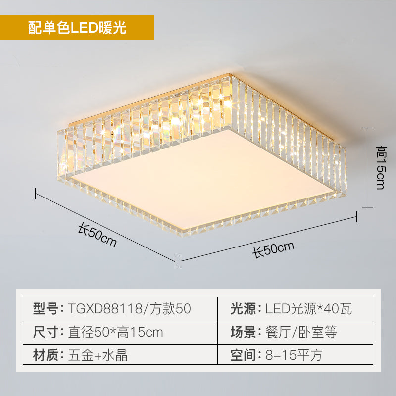 Geometric Crystal Led Flushmount Ceiling Light With Simple Champagne Style / 19.5’ Square Plate