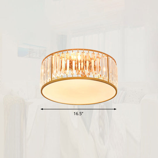 Minimalist Crystal Drum Ceiling Lamp - Bedroom Flush Mount Light Gold / 16.5’