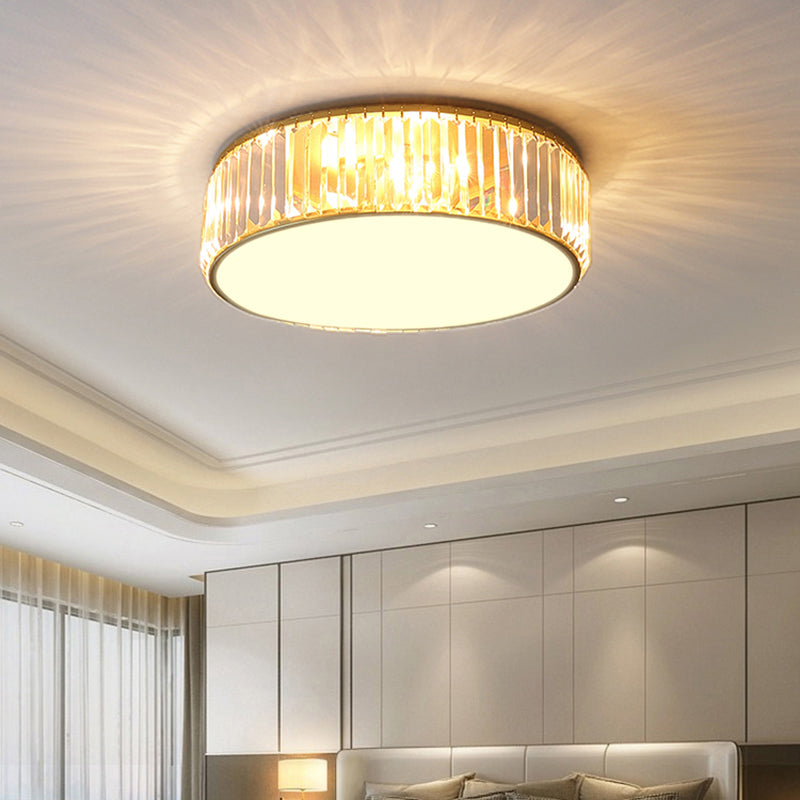 Modern Led Crystal Drum Flush Mount Ceiling Light Fixture For Bedrooms