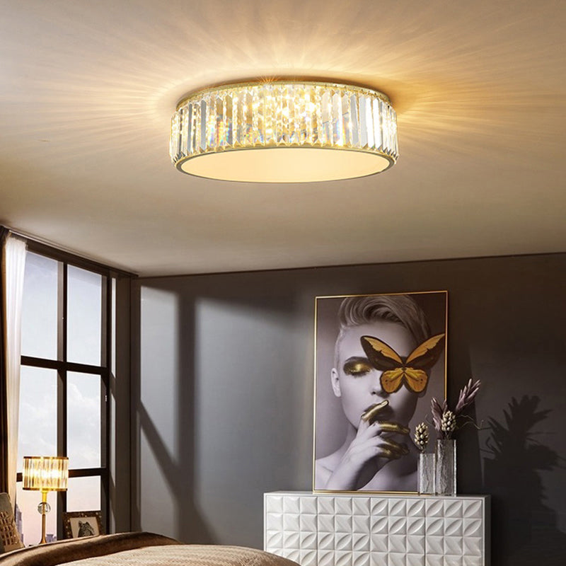 Modern Led Crystal Drum Flush Mount Ceiling Light Fixture For Bedrooms