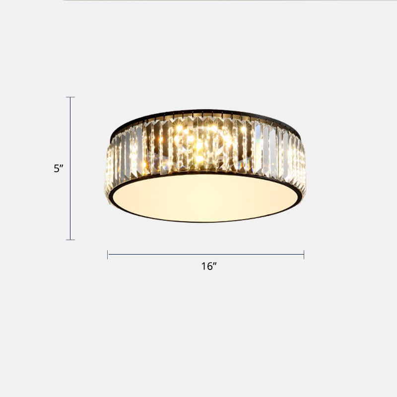 Modern Led Crystal Drum Flush Mount Ceiling Light Fixture For Bedrooms Black / 16