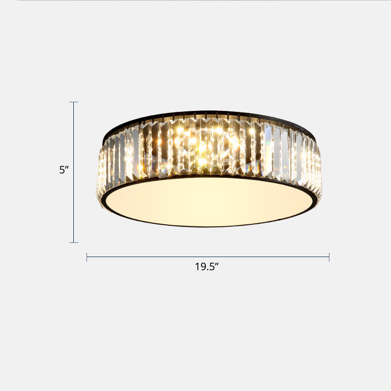 Modern Led Crystal Drum Flush Mount Ceiling Light Fixture For Bedrooms Black / 19.5