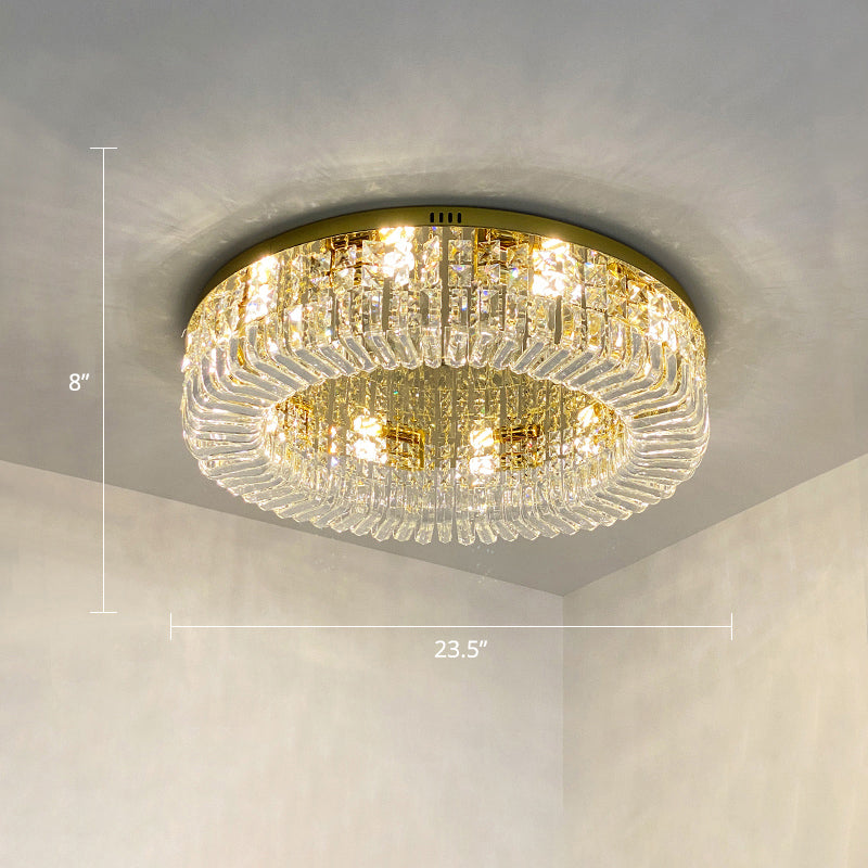 Gold Crystal Flush Mount Lamp - Sleek Round Ceiling Fixture For Living Room / 23.5