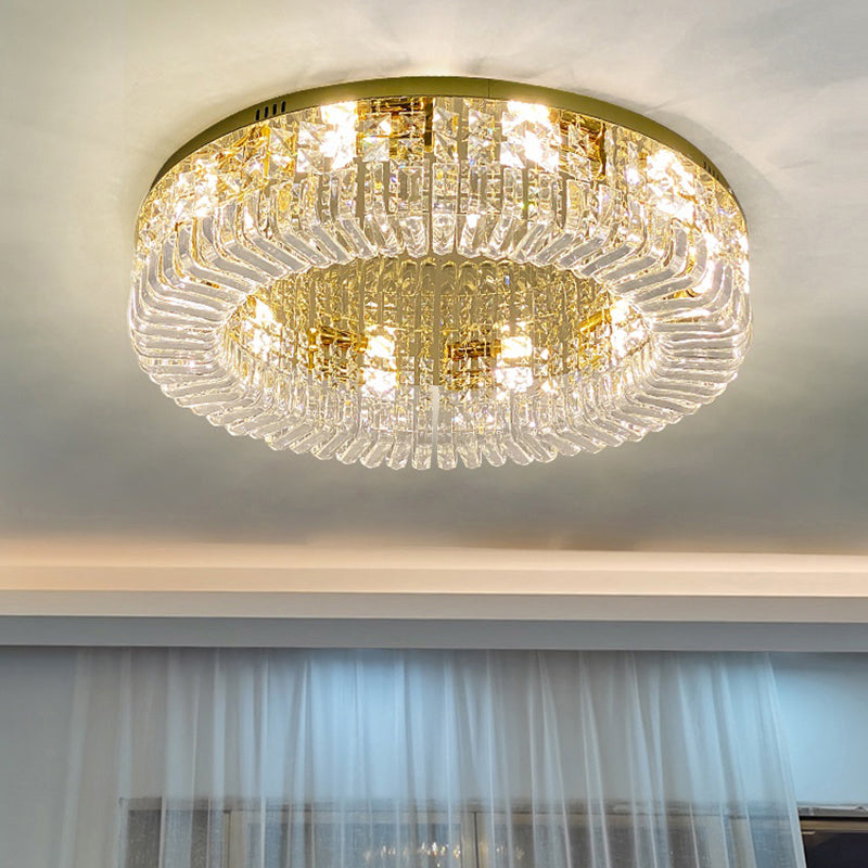 Gold Crystal Flush Mount Lamp - Sleek Round Ceiling Fixture For Living Room