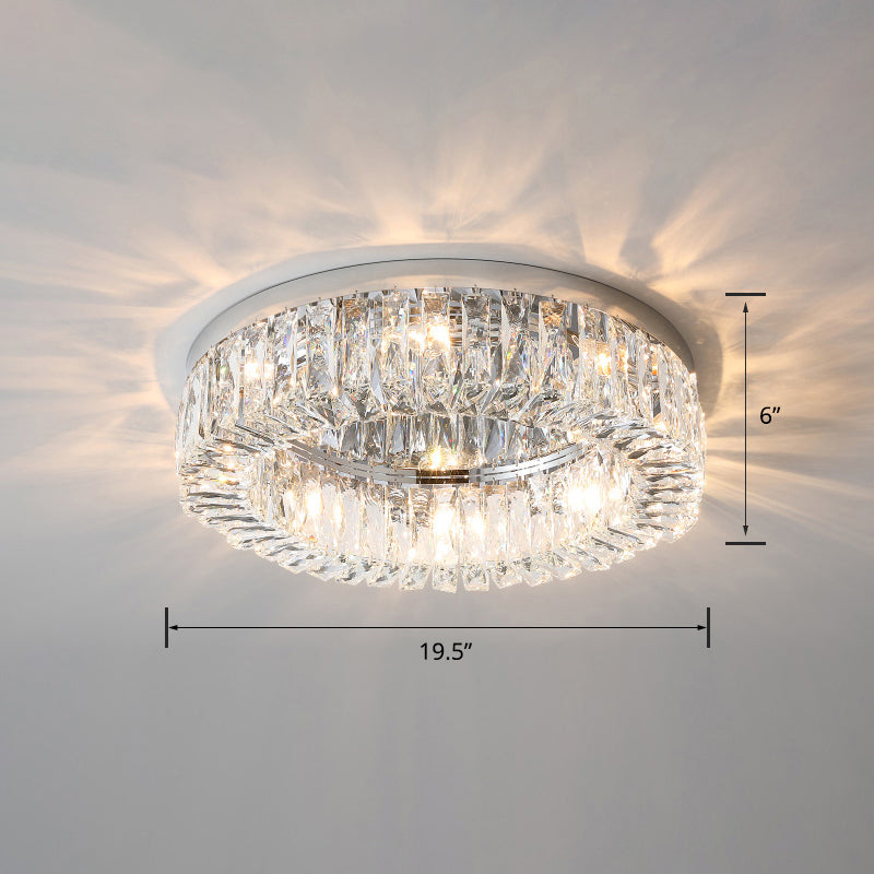 Beveled Cut Crystal Flush Mount Ceiling Light For Bedroom - Simple Style & Elegance Silver / 19.5
