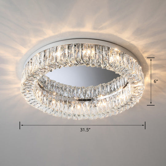 Beveled Cut Crystal Flush Mount Ceiling Light For Bedroom - Simple Style & Elegance Silver / 31.5’