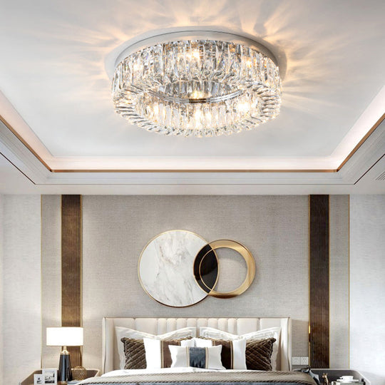Beveled Cut Crystal Flush Mount Ceiling Light For Bedroom - Simple Style & Elegance