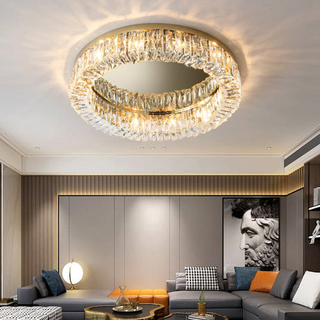 Beveled Cut Crystal Flush Mount Ceiling Light For Bedroom - Simple Style & Elegance