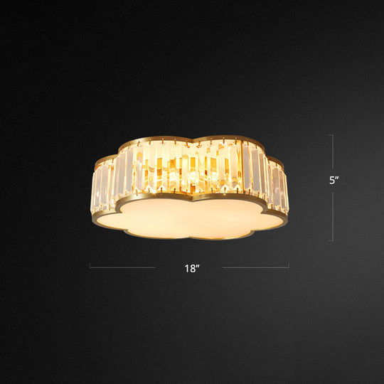Floral Ceiling Light With Brass Finish Simplicity Design 3-Light Crystal Flush Mount Fixture For