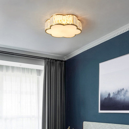 Floral Ceiling Light With Brass Finish Simplicity Design 3-Light Crystal Flush Mount Fixture For