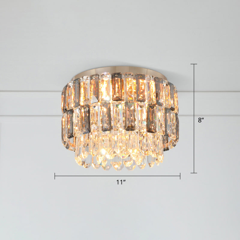 Modern 3-Light Brass Drum Flushmount Crystal Ceiling Light For Corridor / 11