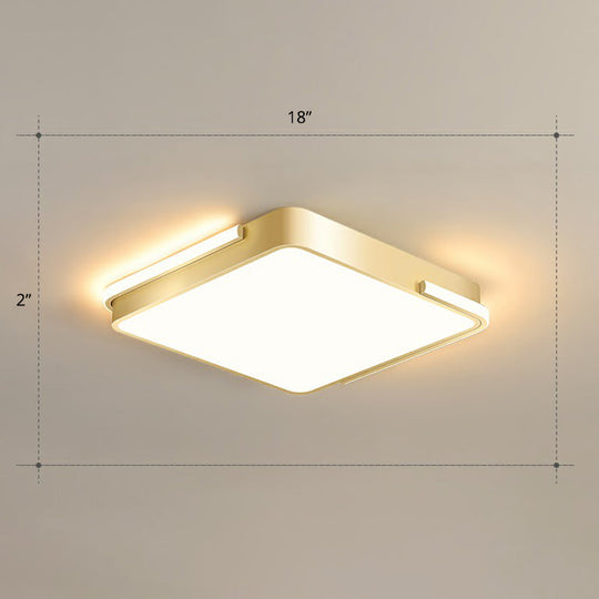 Minimalistic Metallic Geometric Led Ceiling Lamp In Brushed Gold Finish / Warm Square Plate